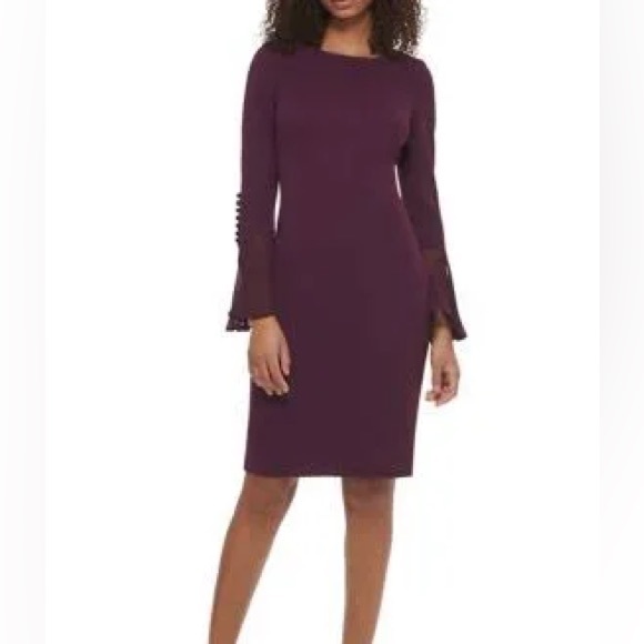 Calvin Klein Boat Neck Flare Sleeve w/buttons Dress - Picture 6 of 9